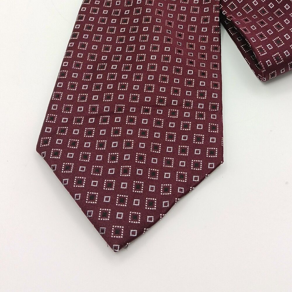 Campia Moda Silk Tie Mens 60.5” Burgundy Black Geometric Square Wide Preppy New